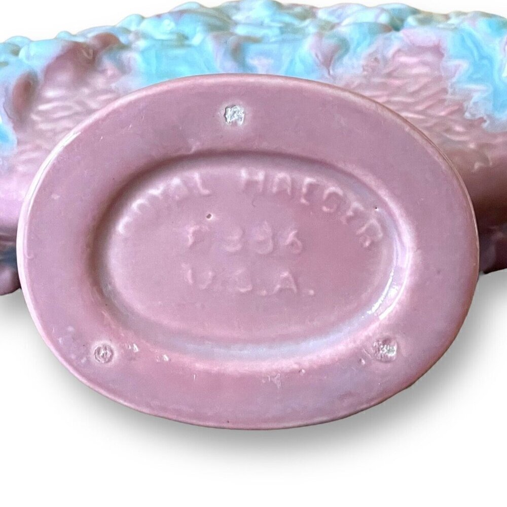 Royal Haeger Fan Vase Pink Blue Flower Basket Planter Vintage 1940s R386 USA - Picture 10 of 14